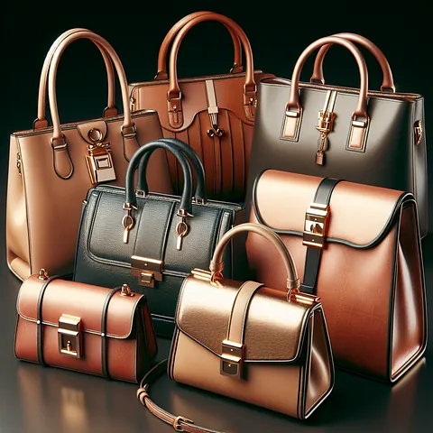 Realistic stock image of modern leather handbags.