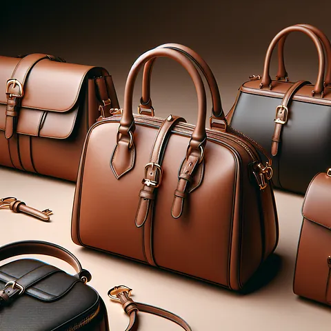 Realistic stock image of modern leather handbags.